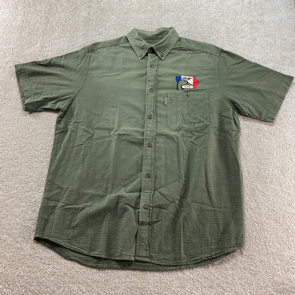 Woolrich Button Down Shirt Mens Large Ducks Unlimited Iowa Seersucker Texture